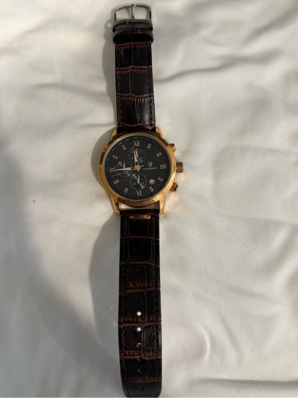 Gold Case Brown Leather Men's Chronograph Watch